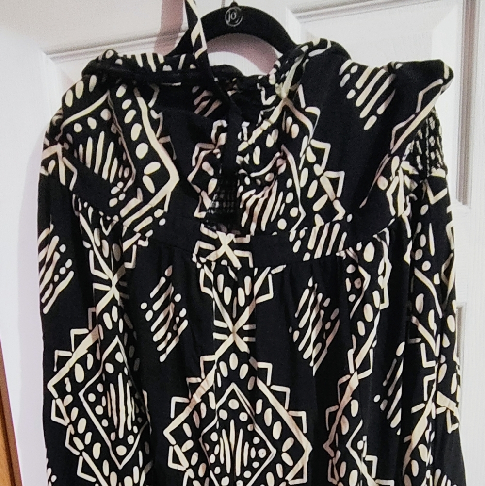 Rewind Black Maxi Dress with Cream Geometric Print